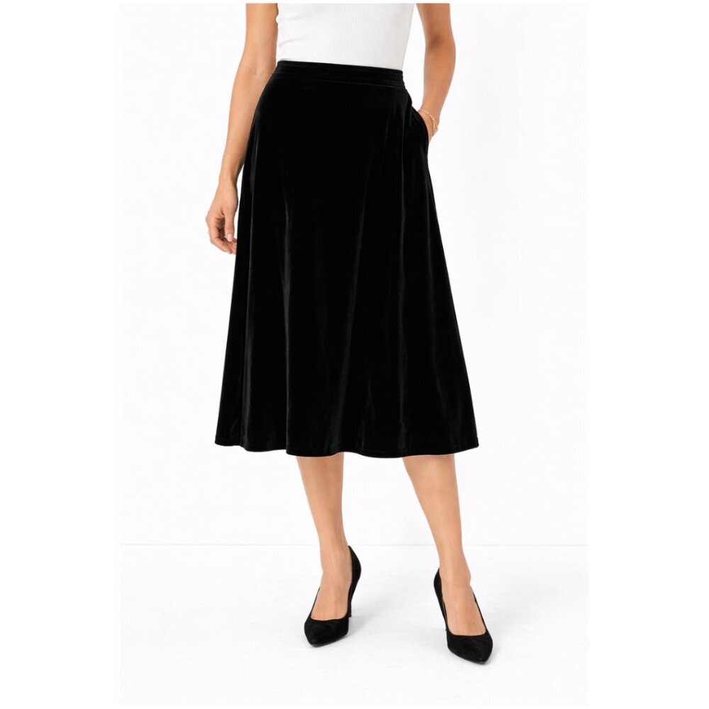 CURRENT Black Velvet Midi Skirt Size 8 Flared Fully Lined Made in Vancouver